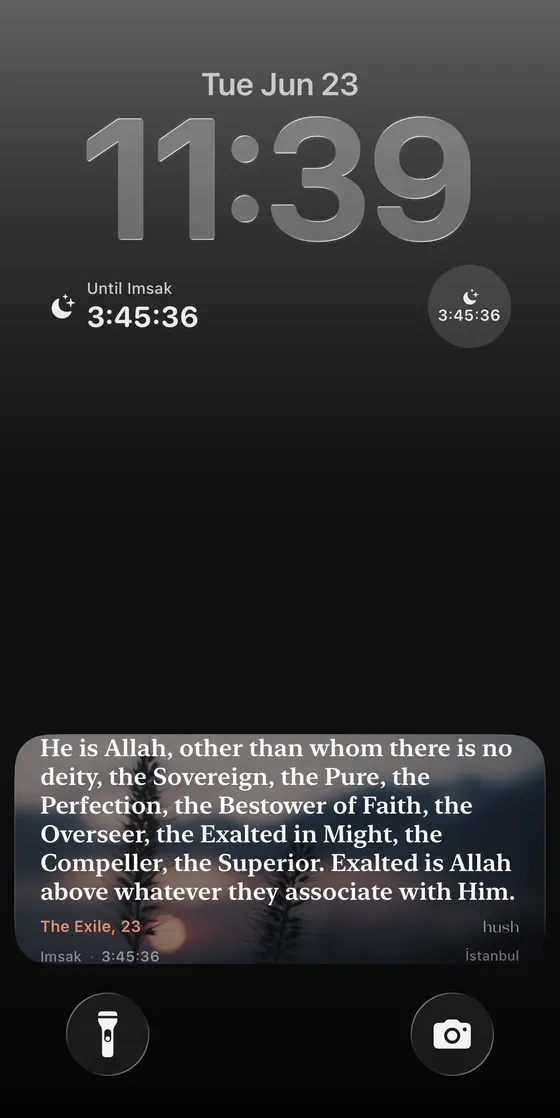 Hush verse widget on the iPhone lock screen