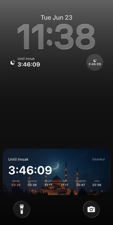 Prayer times widget on the lock screen