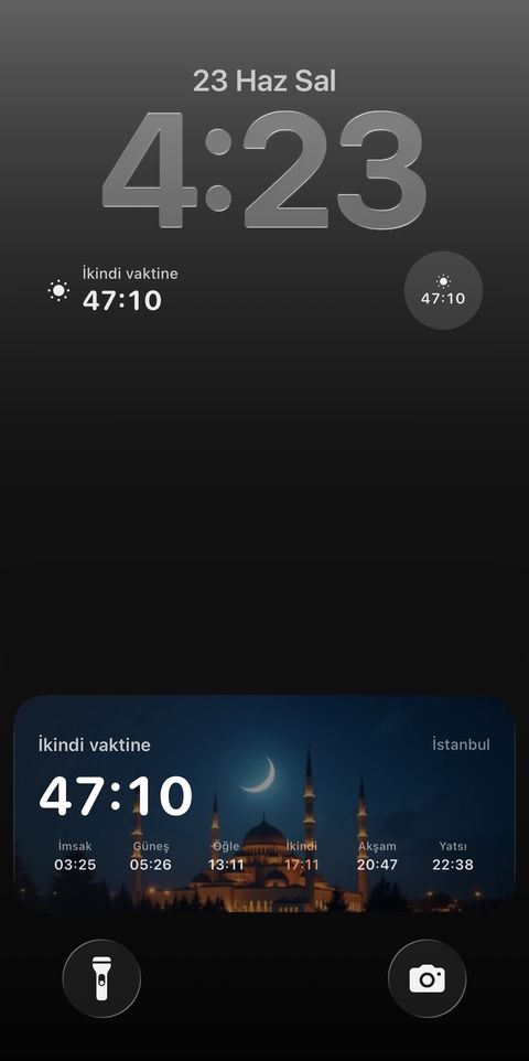 Prayer times widget on the lock screen
